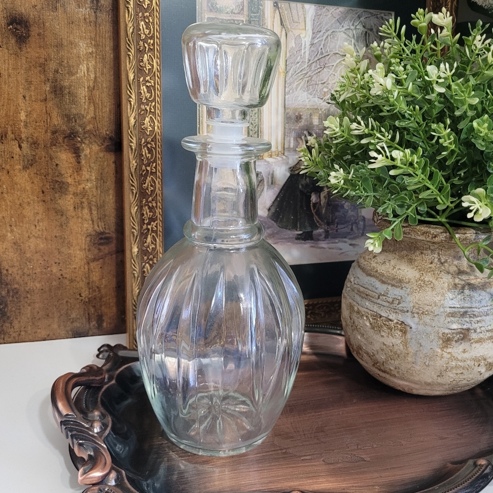 Vintage  Clear Cut Glass Decanter With Stopper